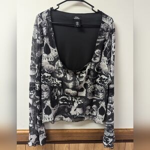 Social Collision Sleepy Hollow Collage Bell Sleeve Girls Crop Top Plus Size
